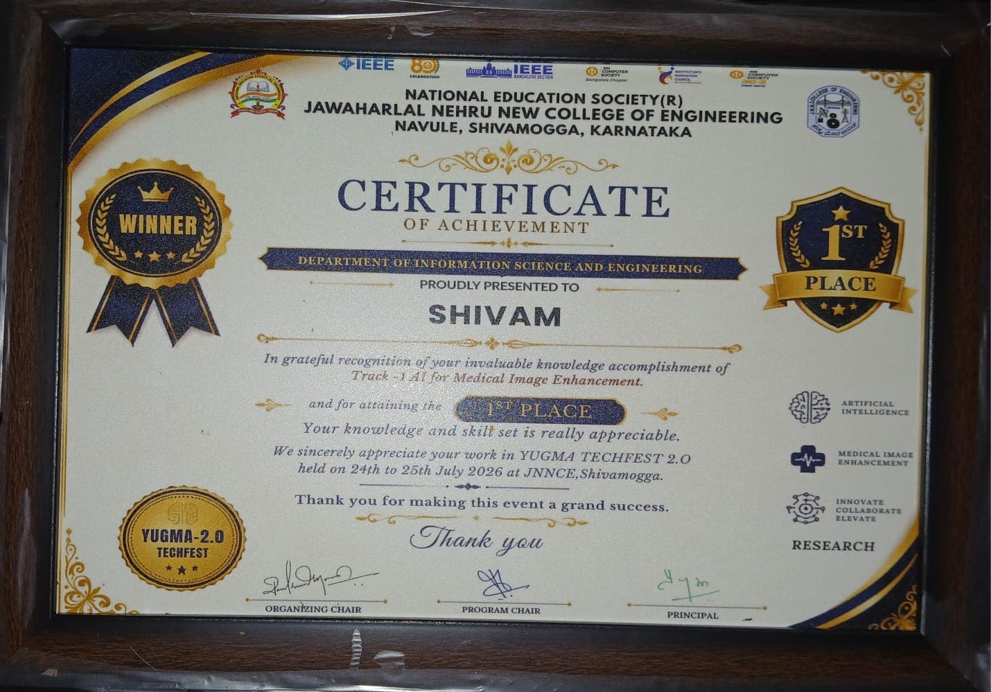 1st place — Yugma 2.0 Medhadhristi Medical AI Hackathon certificate